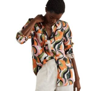 Boden multi color linen abstract print blouse 6